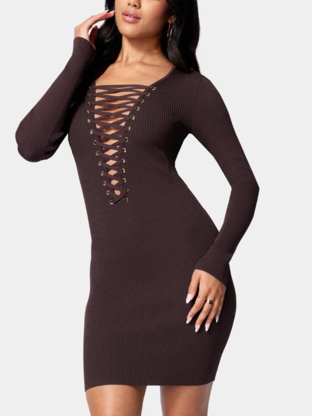 BEBE Plunge Neck Lace Up Sweater Dress - L 🌟